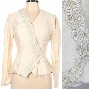 Vintage Leslie Fay Jacket Off White Floral Embroidered Cottagecore Size 10